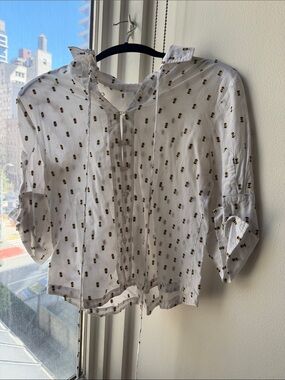 Lightweight White Printed Tie-Neck Blouse